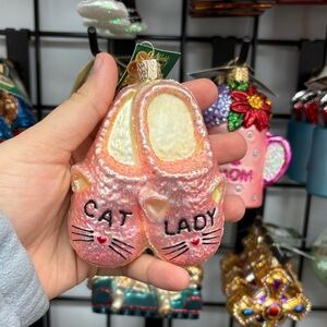 Old world Christmas Pink 'Cat Lady' Slipper Ornament